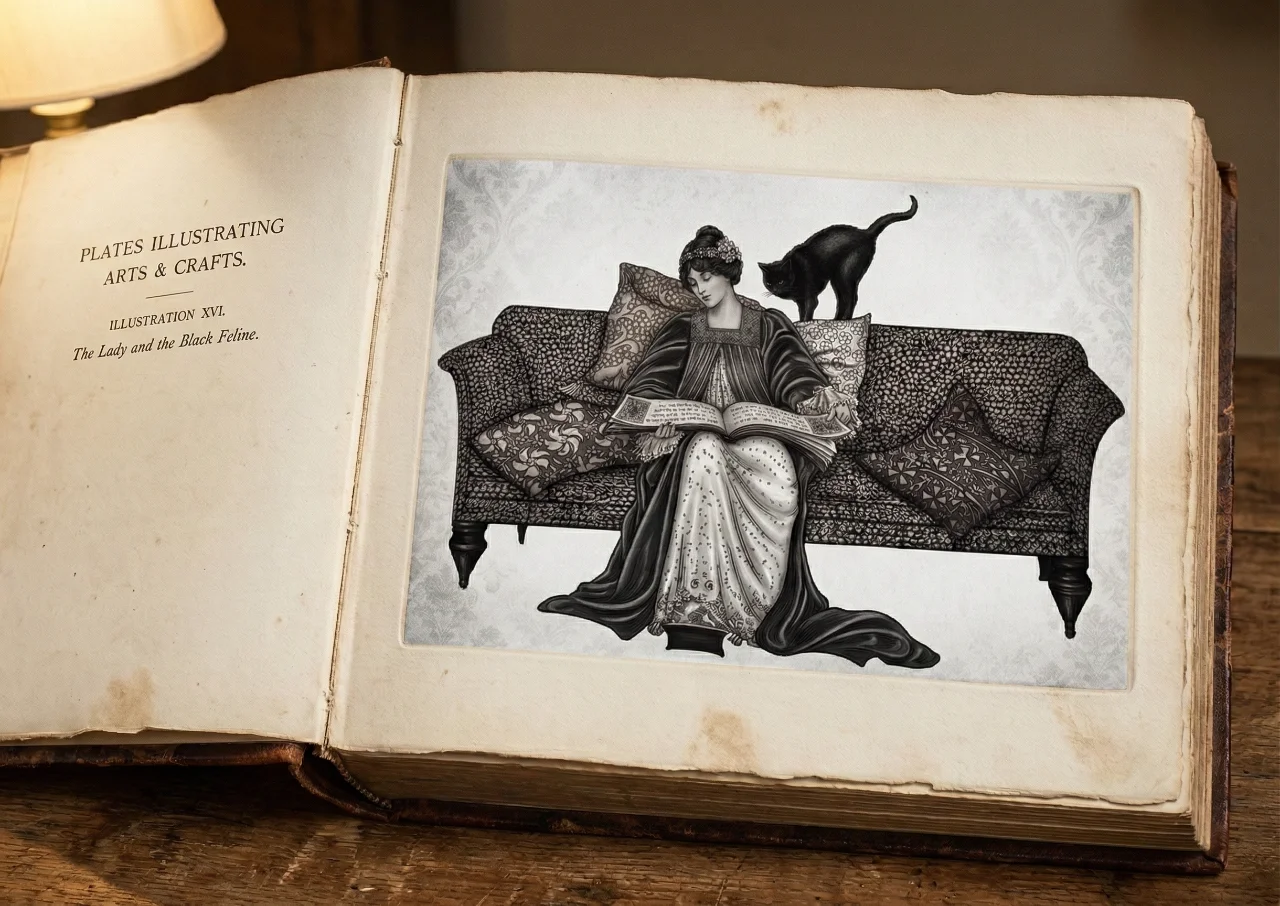 The illustration of the woman, returned to the page